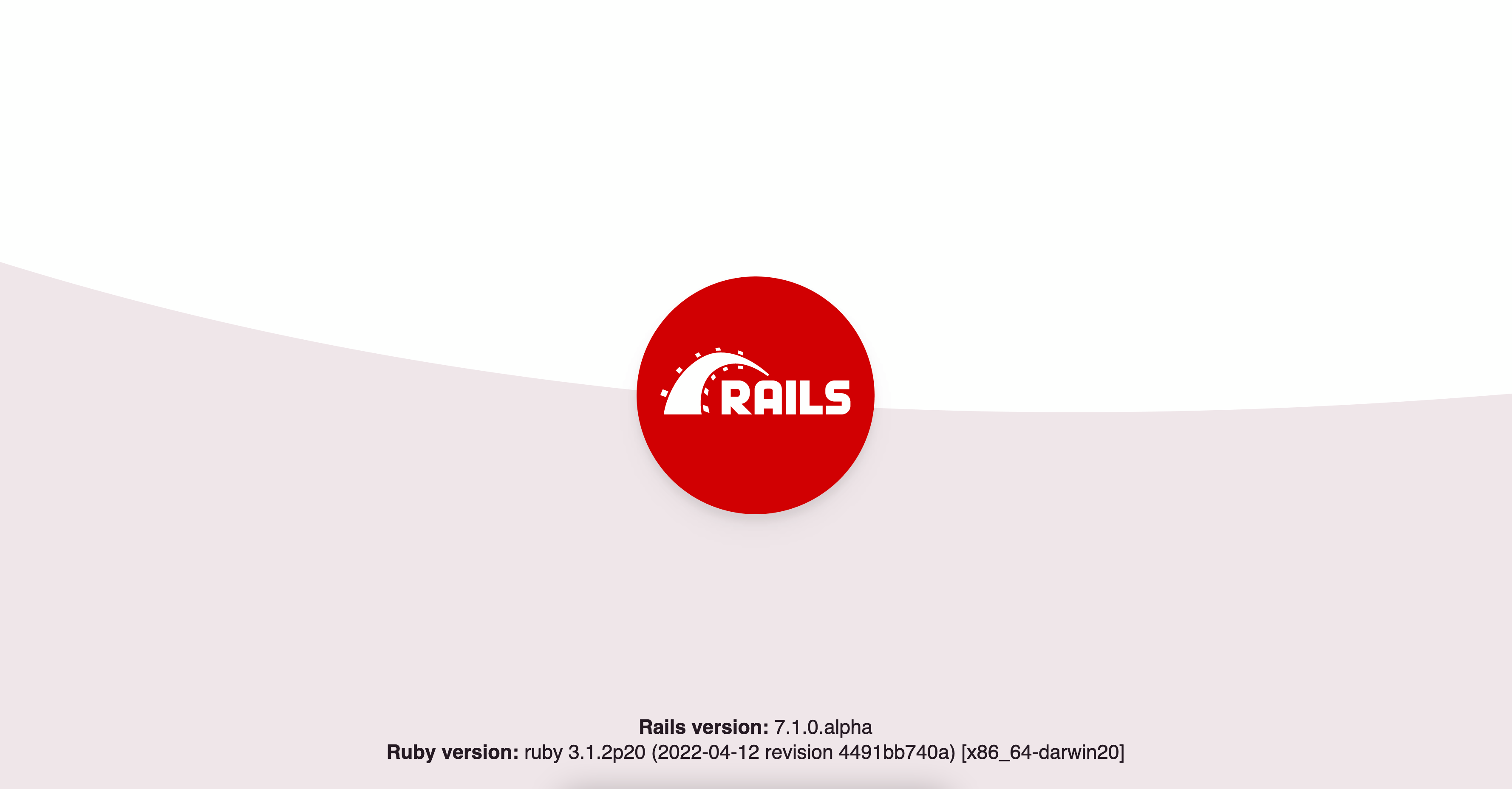 Captura de pantalla de la página de inicio de Rails